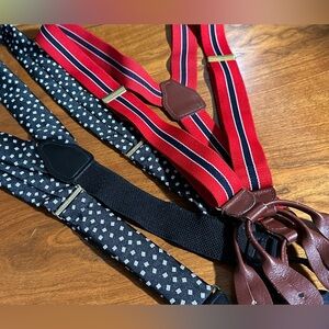 Vintage GAS Germany Suspenders Lot Button-End Braces – Red Stripe, Black Pattern